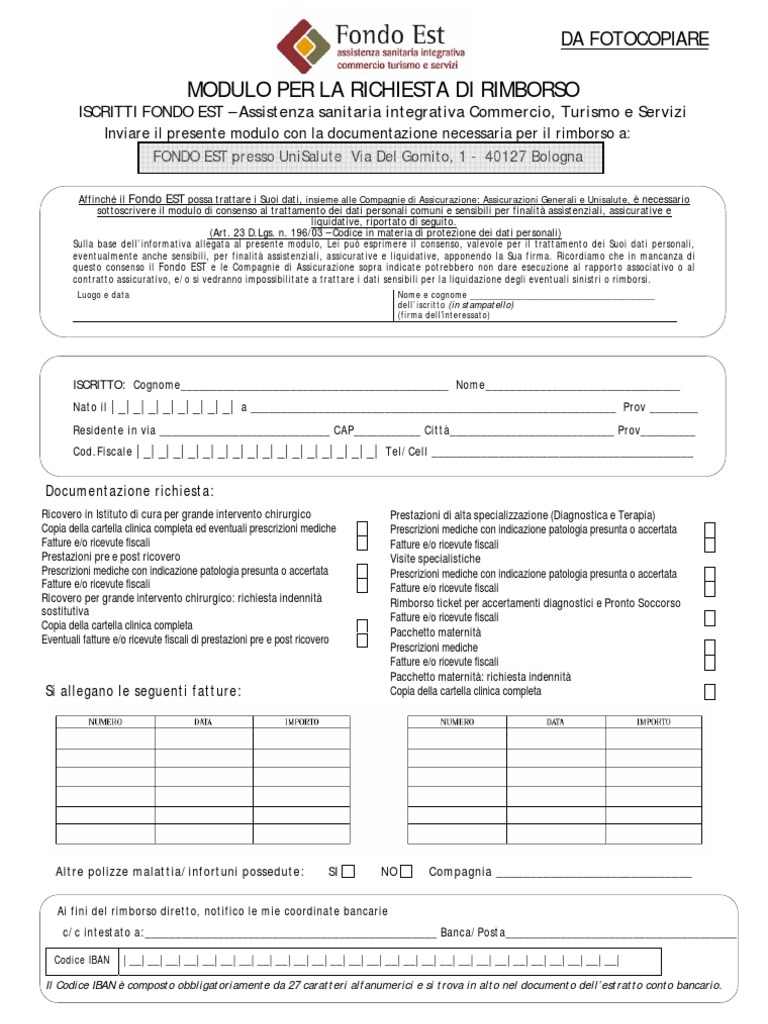 Modulo Di Rimborso Pdf