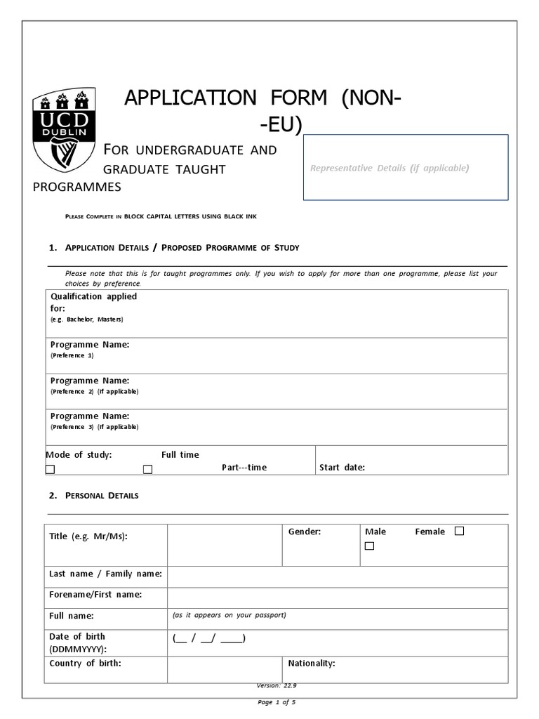 UCD Non-EU Application Form | PDF | Sponsor (Commercial) | Behavior ...