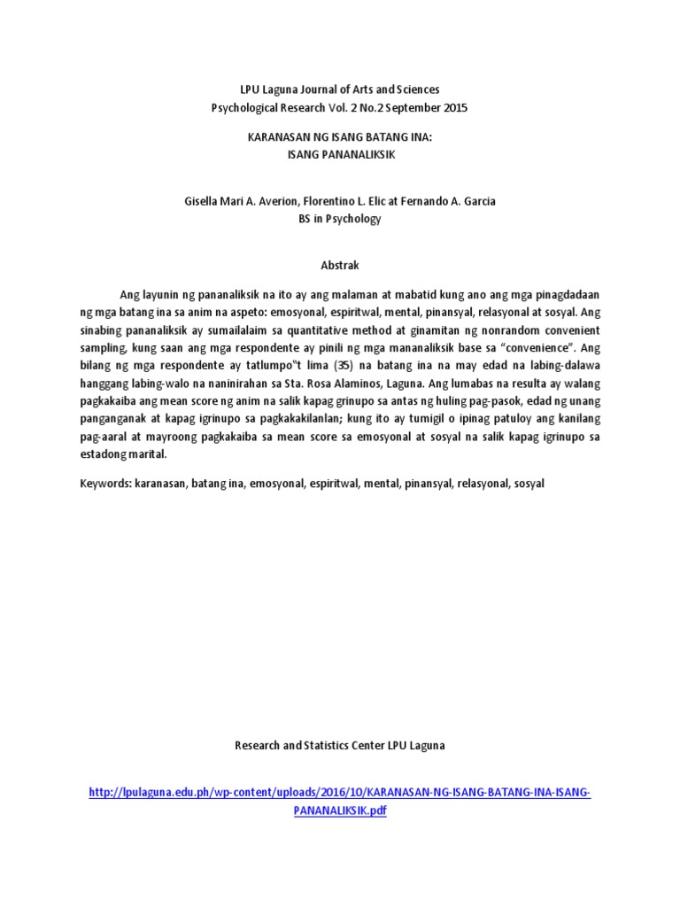 Akademikong Papel ABSTRAK LPU Laguna Journal of Arts and Sciences | PDF