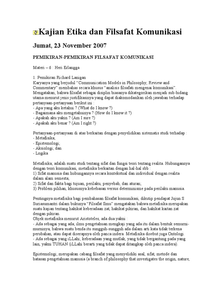 Kajian Etika Dan Filsafat Komunikasi Pdf