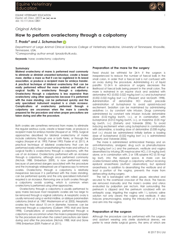 Ovariectomy Via Colpotomy Approach | PDF | Vagina | Peritoneum