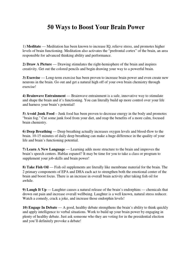 50 Ways To Boost Your Brain Power PDF | PDF
