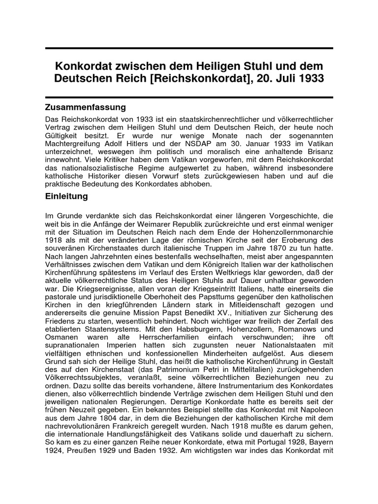 Konkordat Zwischen Dem Heiligen Stuhl Und Dem Deutschen Reich 20. Juli
