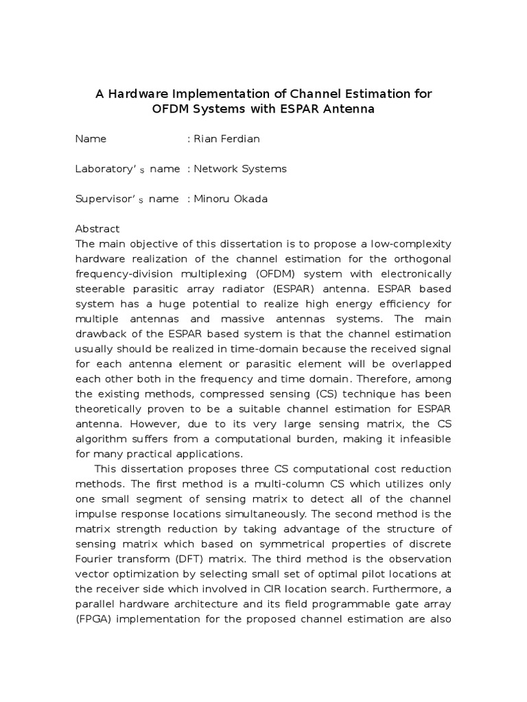 OFDM Channel Estimation with ESPAR Antenna | PDF | Orthogonal Frequency ...