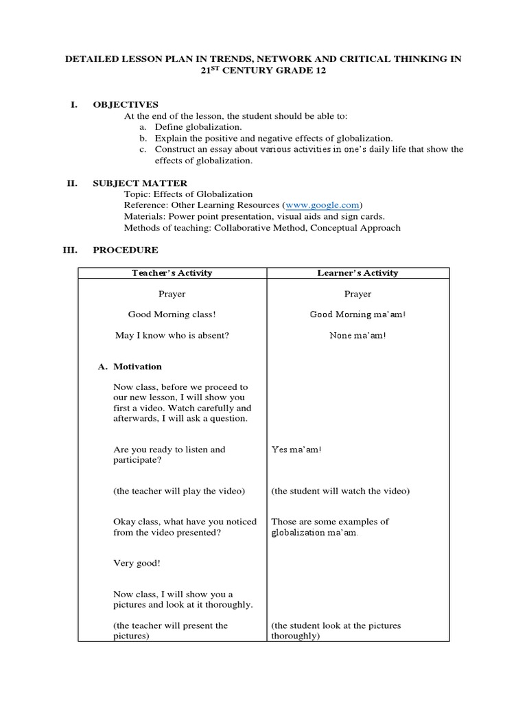 Globalization Effects Lesson Plan | PDF | Globalization | Lesson Plan