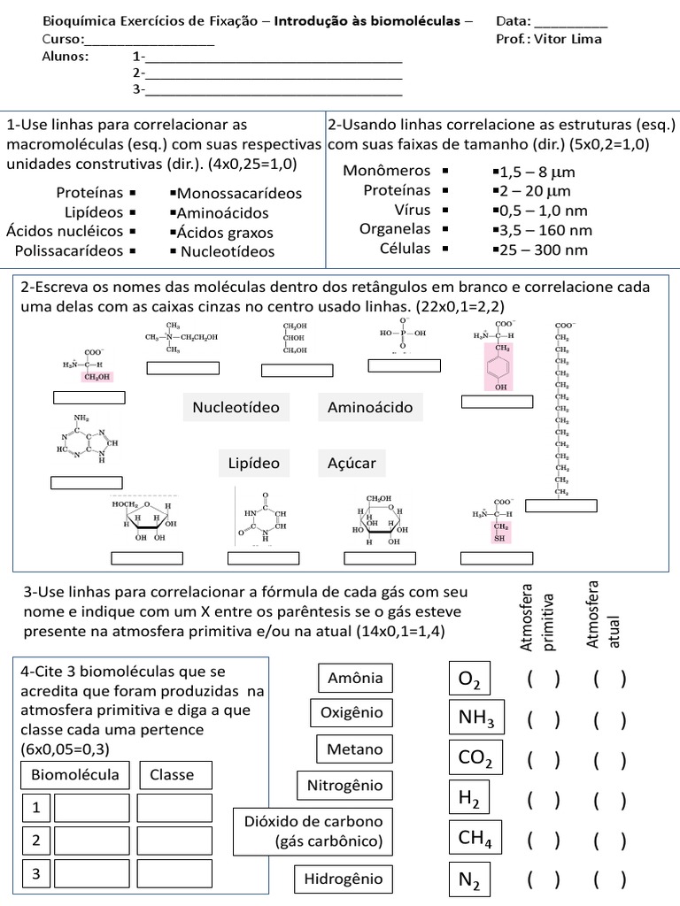 001 Introdução À Bioquímica - Exercícios PDF | PDF