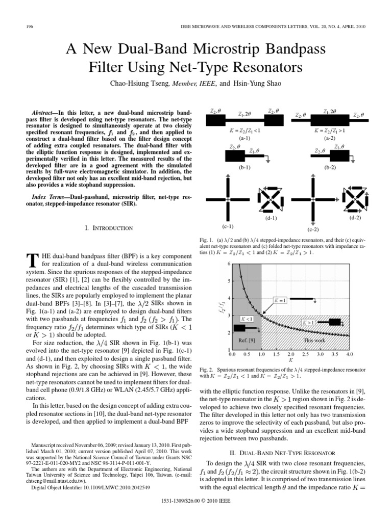 A New Dual-Band Microstrip Bandpass Filter Using Net-Type Resonators ...