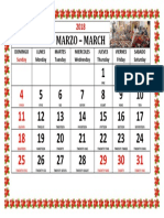 Marzo - March: Domingo Lunes Monday Martes Tuesday Miercoles Wednesday Jueves Thursday Viernes Friday Sabado Saturday