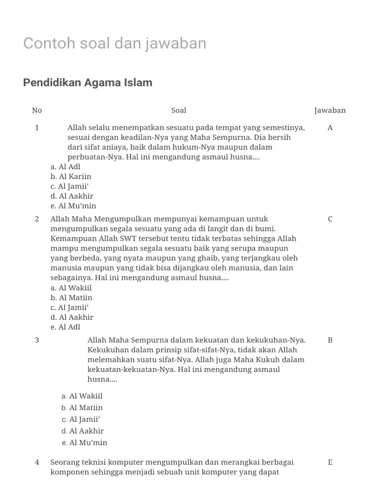 soal essay agama islam dan jawabannya kelas 12