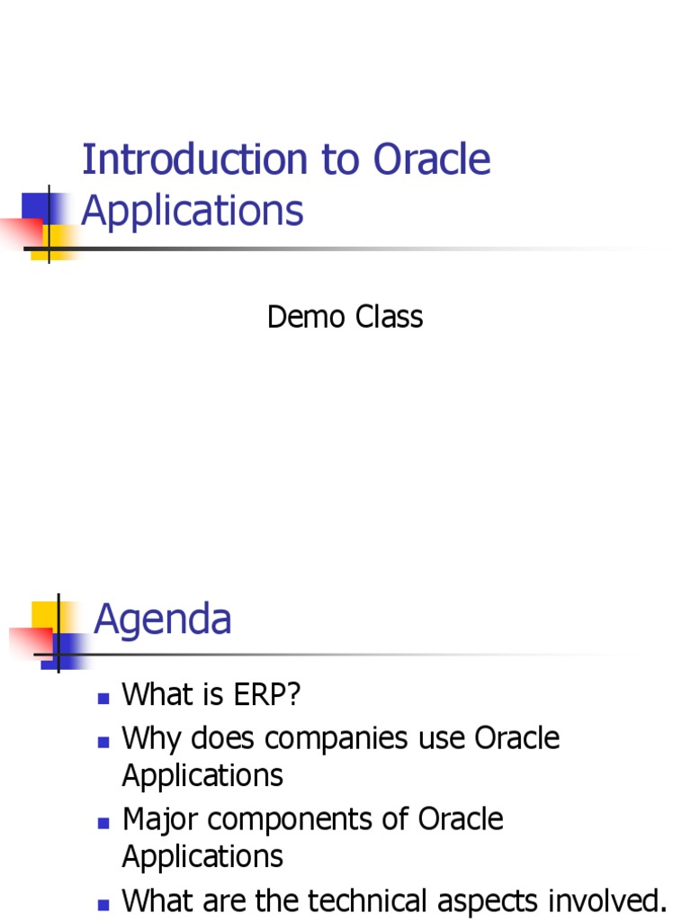 Introduction To Oracle Applications Enterprise Resource Planning Oracle Corporation