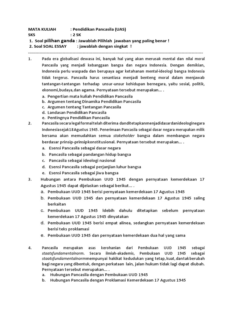Soal Pancasila New Uas Supadi