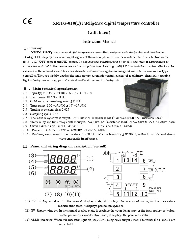 XMTG-818 Digital Temp Controller Manual | PDF | Relay | Control Theory