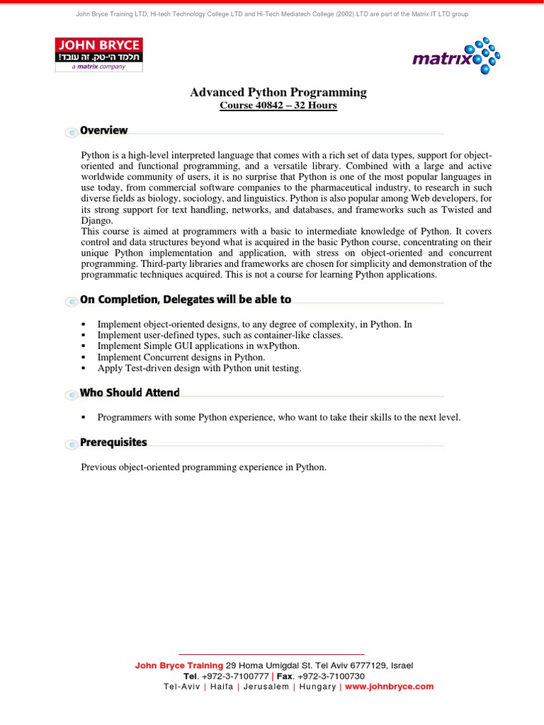 Advanced Python Programming Course | PDF | Python (Programming Language ...