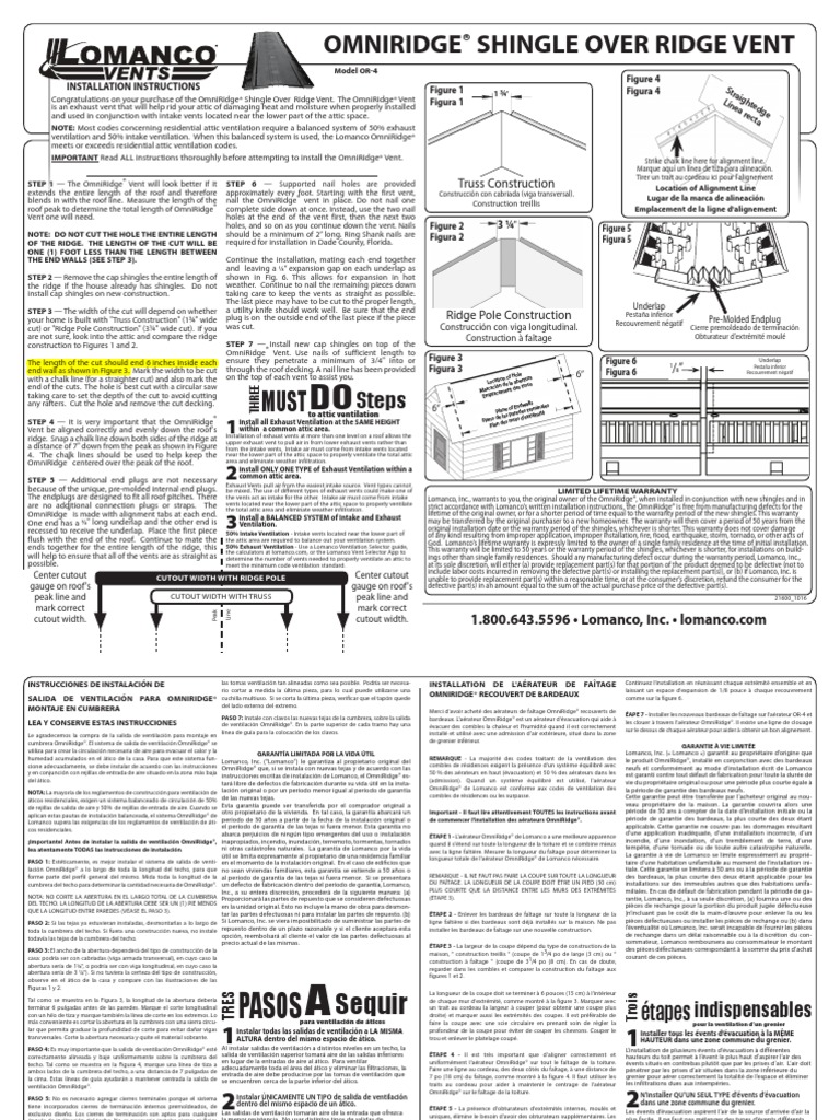 LOMANCO (Installation Manual) OR4 Omniridge Ridge Vent PDF Weather