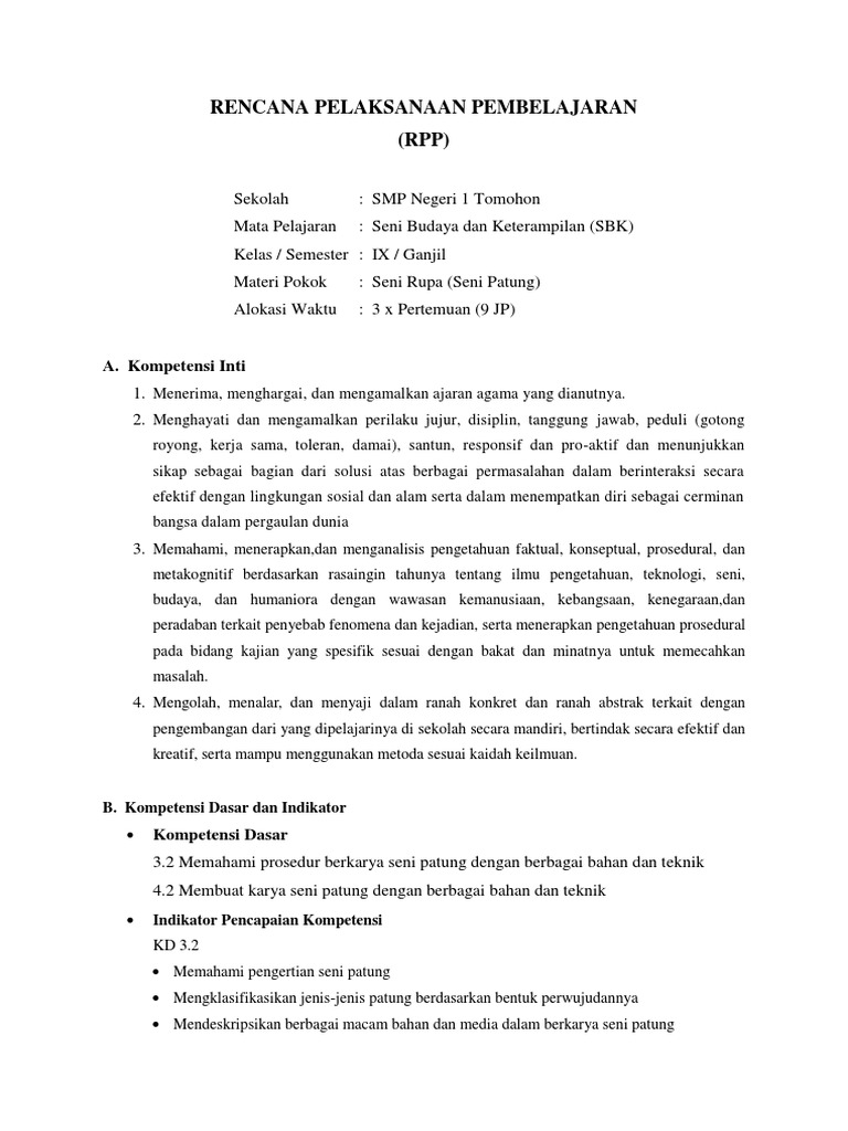 Rpp Seni Rupa Seni Patung