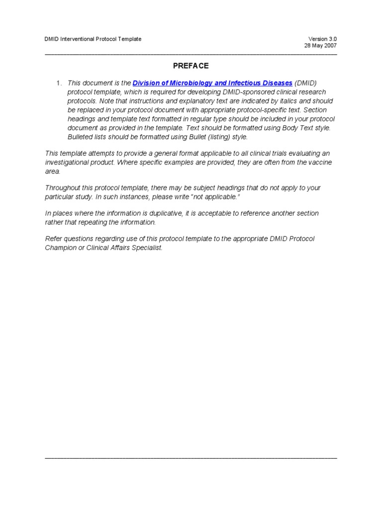 DMID Protocol Template PDF Clinical Trial Institutional Review Board