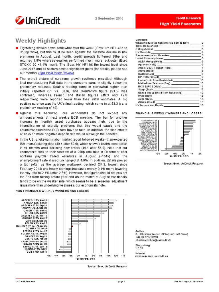 High Yield Market Insights - Sept 2016 | PDF | High Yield Debt | Yield ...