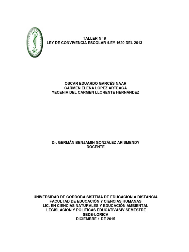 Ley 1620: Convivencia Escolar | PDF | Embarazo en la adolescencia ...