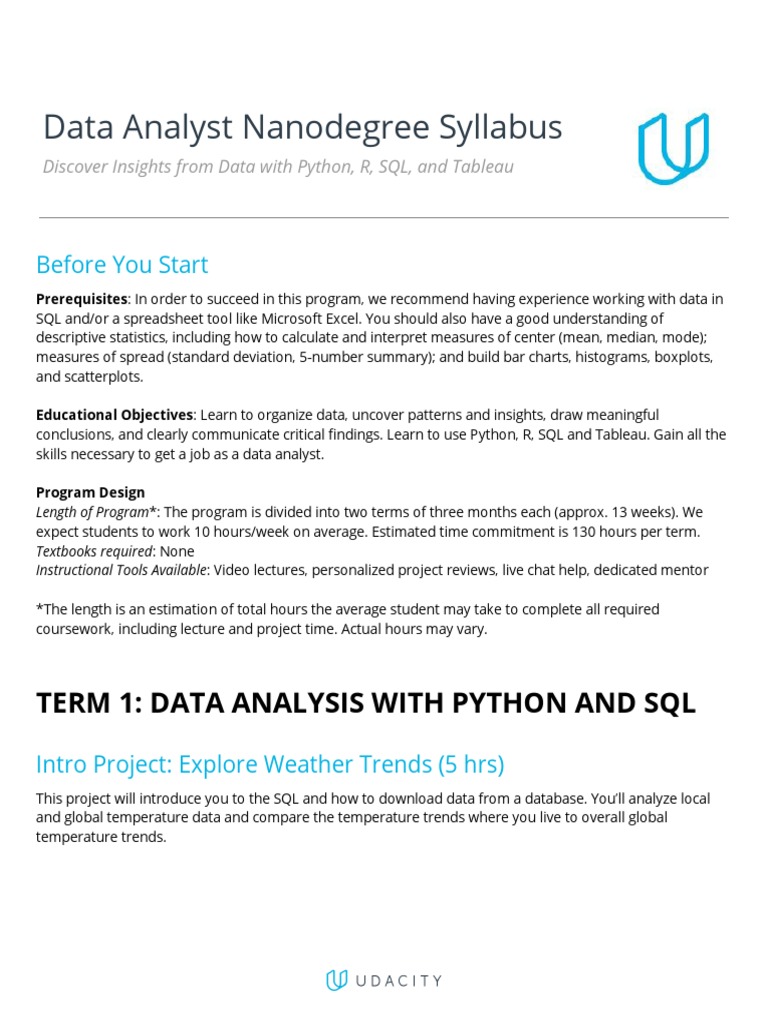 Data Analyst Nanodegree Program Syllabus Pdf Statistics Regression Analysis