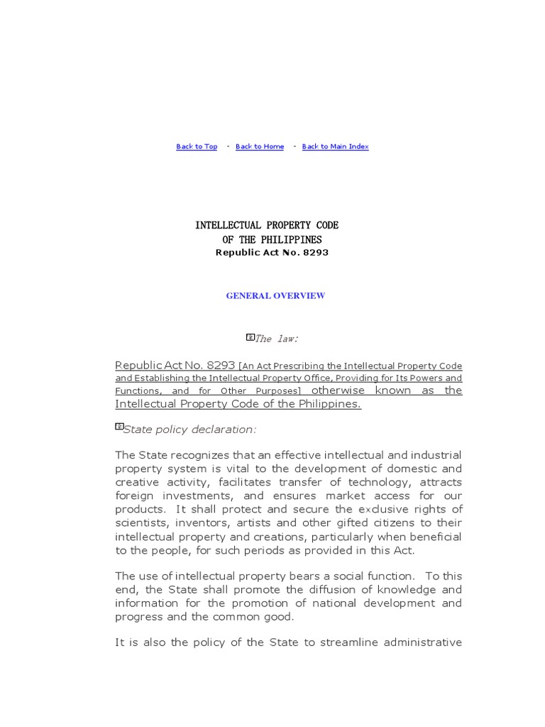 Intellectual Property Code Of The Philippines State policy declaration