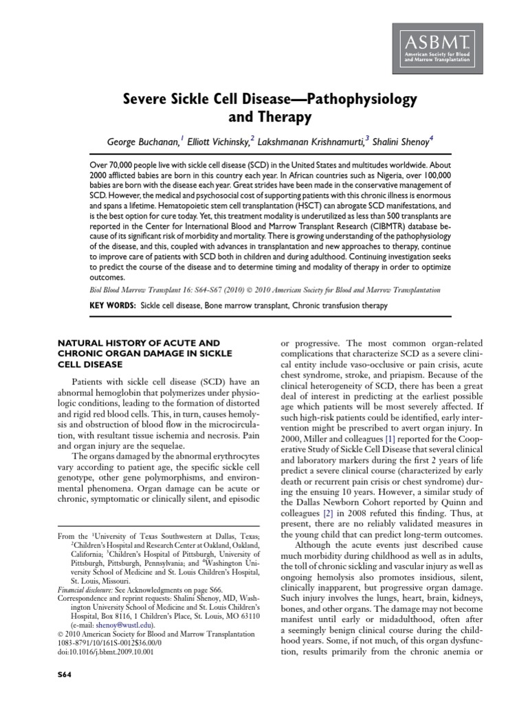 Sickle Cell Disease: Pathophysiology & Treatment | PDF | Hematopoietic ...
