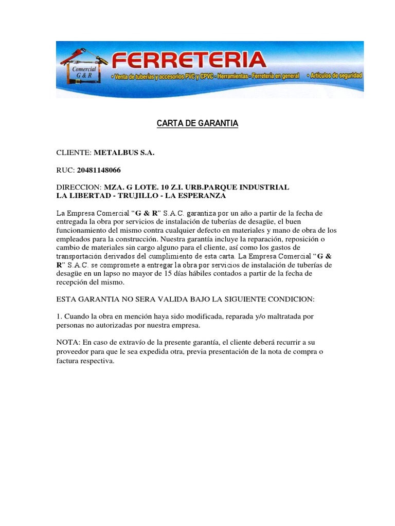 Carta de Garantia