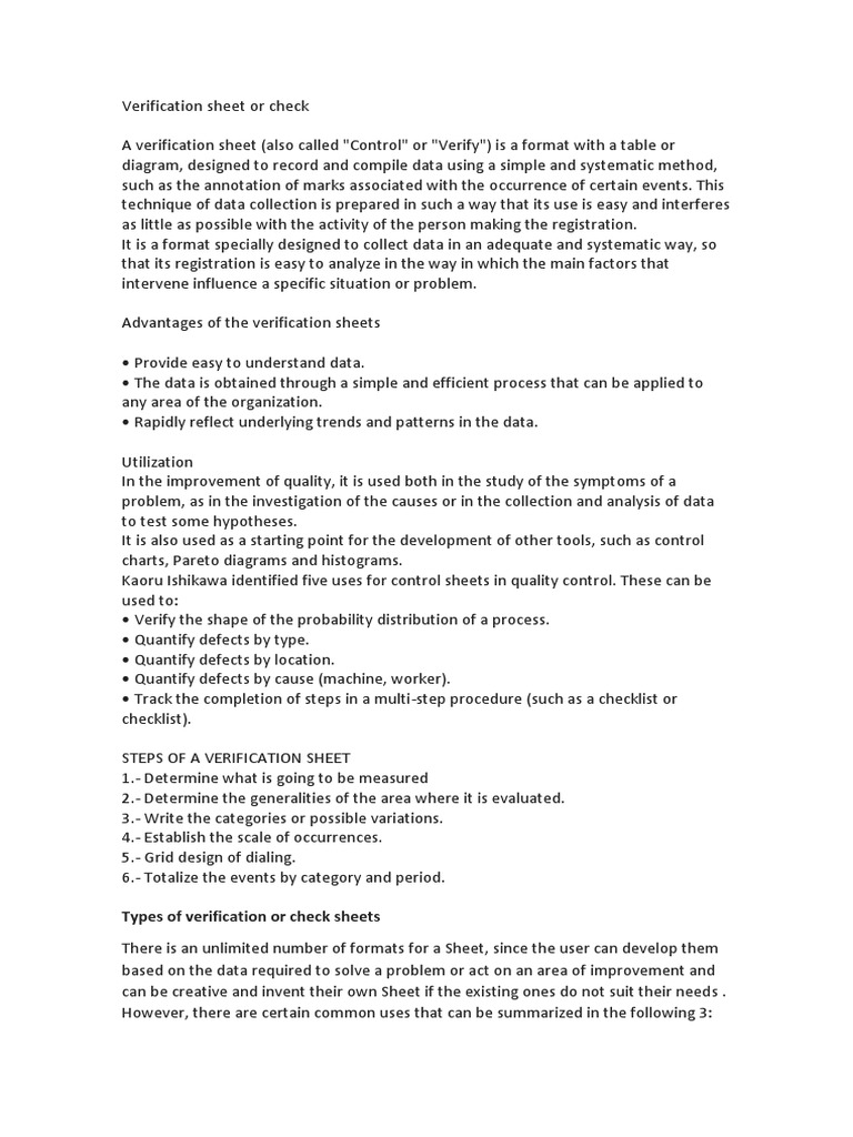 Types of Verification Sheets Explained | PDF | Scientific Method | Science