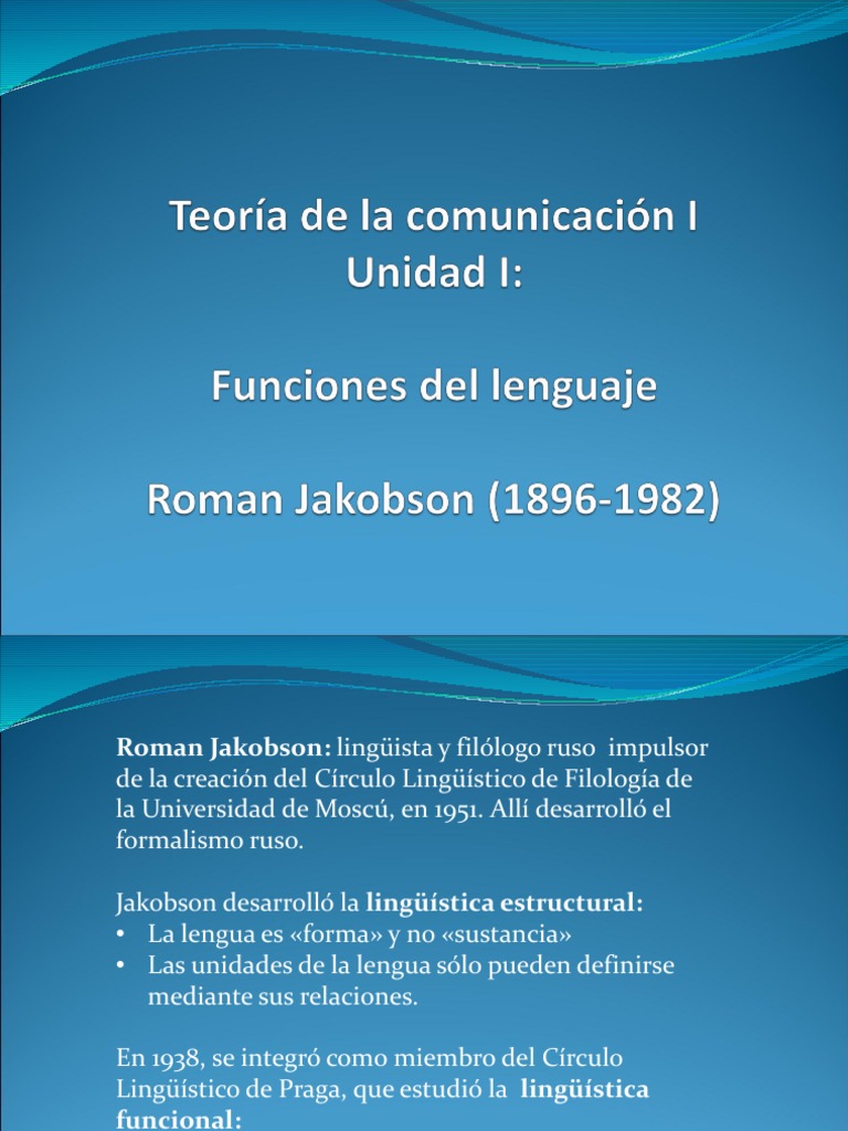Funciones Del Lenguaje Roman Jakobson Lingüística