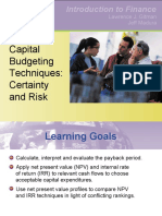 Introduction To Finance: Capital Budgeting Techniques: Certainty and Risk