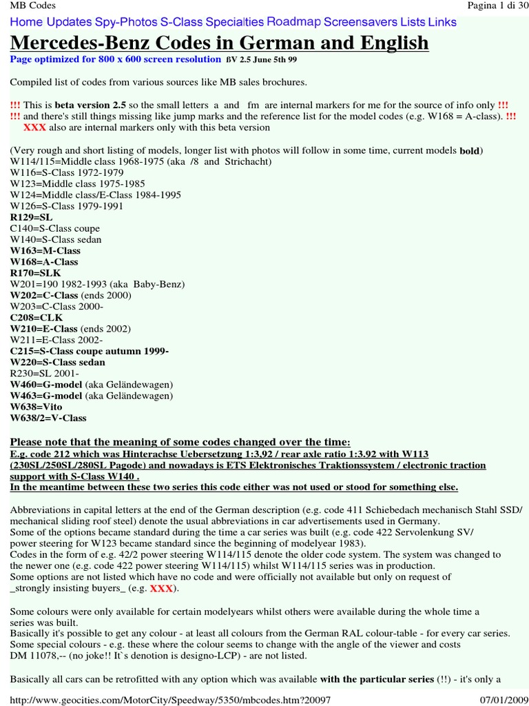 Mercedes Option Codes Pdf Transmission Mechanics Headlamp
