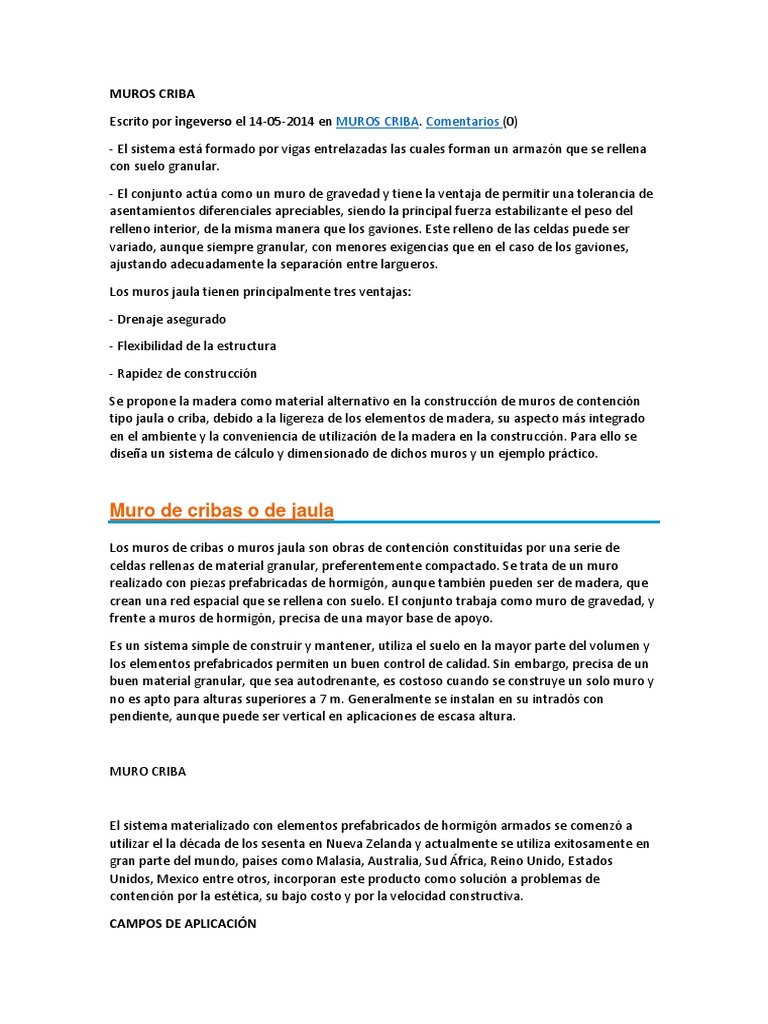 Muros criba: una solución efectiva para obras de contención | PDF ...