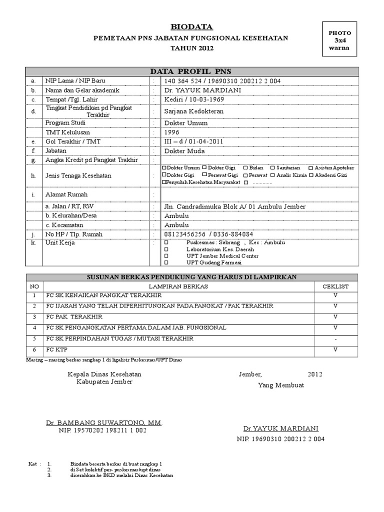 Biodata Pns Puskesmas Sabrang | PDF