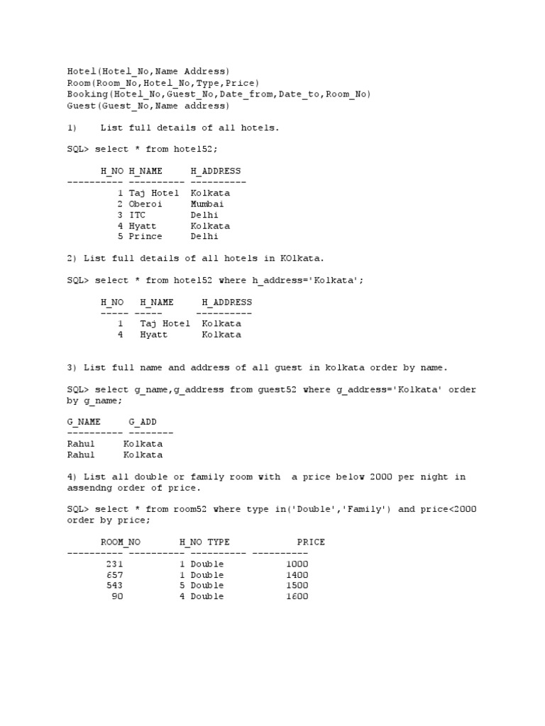Hotel Room Booking SQL Queries Guide | PDF | Hotel | Hospitality Industry
