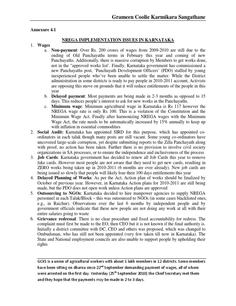 Annexure 4.1 Raichur Dharna PDF Employment Government