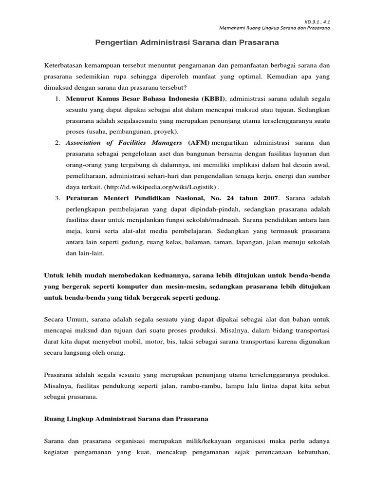 Ruang lingkup administrasi sarana dan prasarana