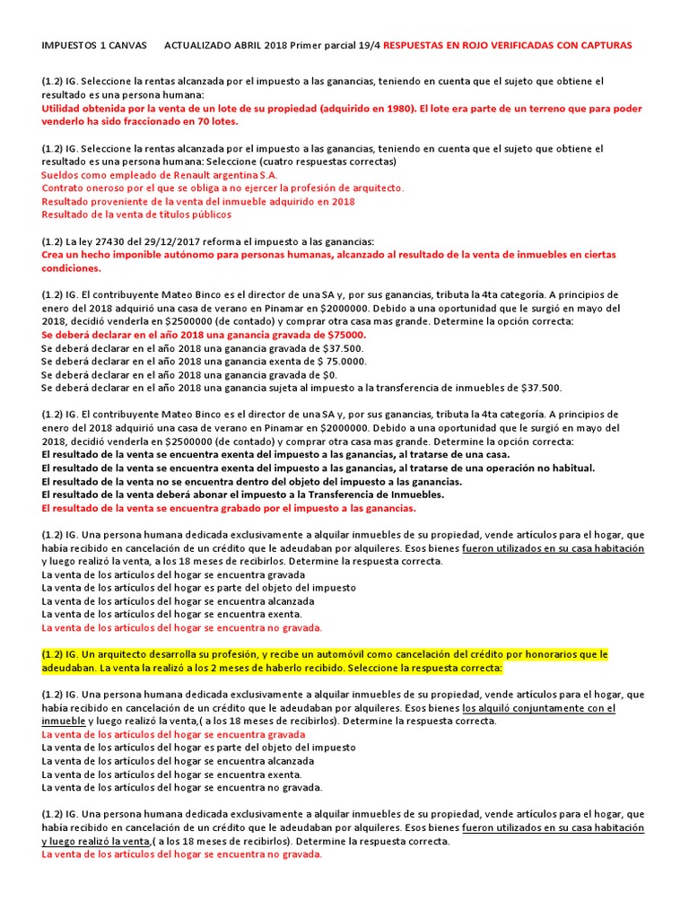 Impuestos 1 Primer Parcial 2018 | PDF | Impuesto sobre la renta | Impuestos