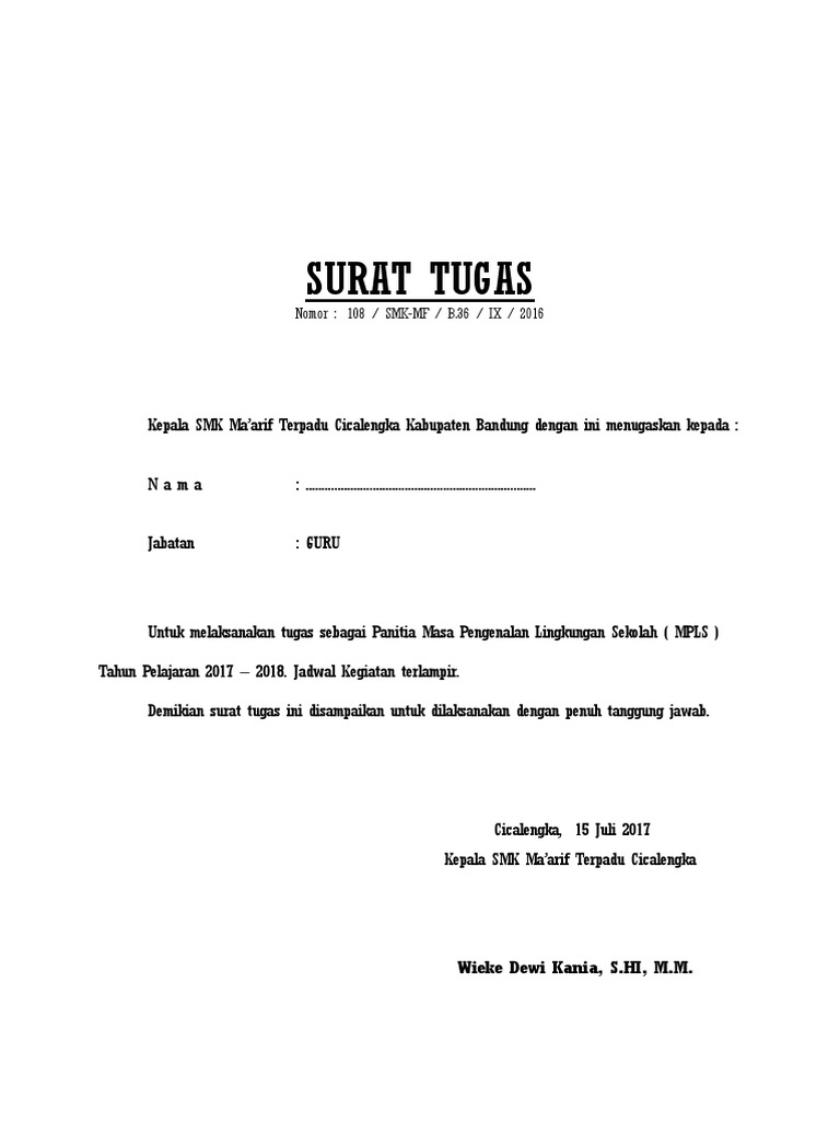Surat Tugas Mpls