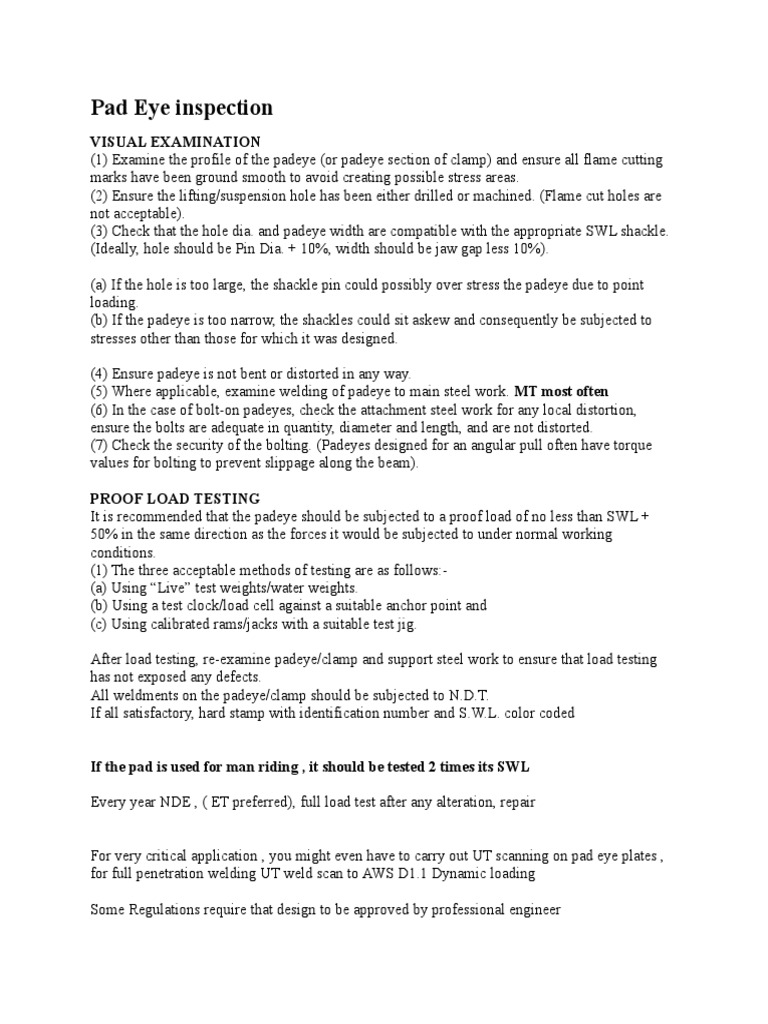 Pad Eye Inspection Download Free PDF Welding Construction