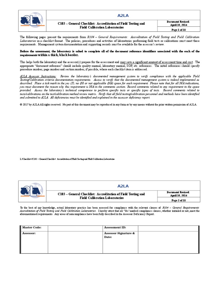 Site Checklist PDF Calibration Internal Audit