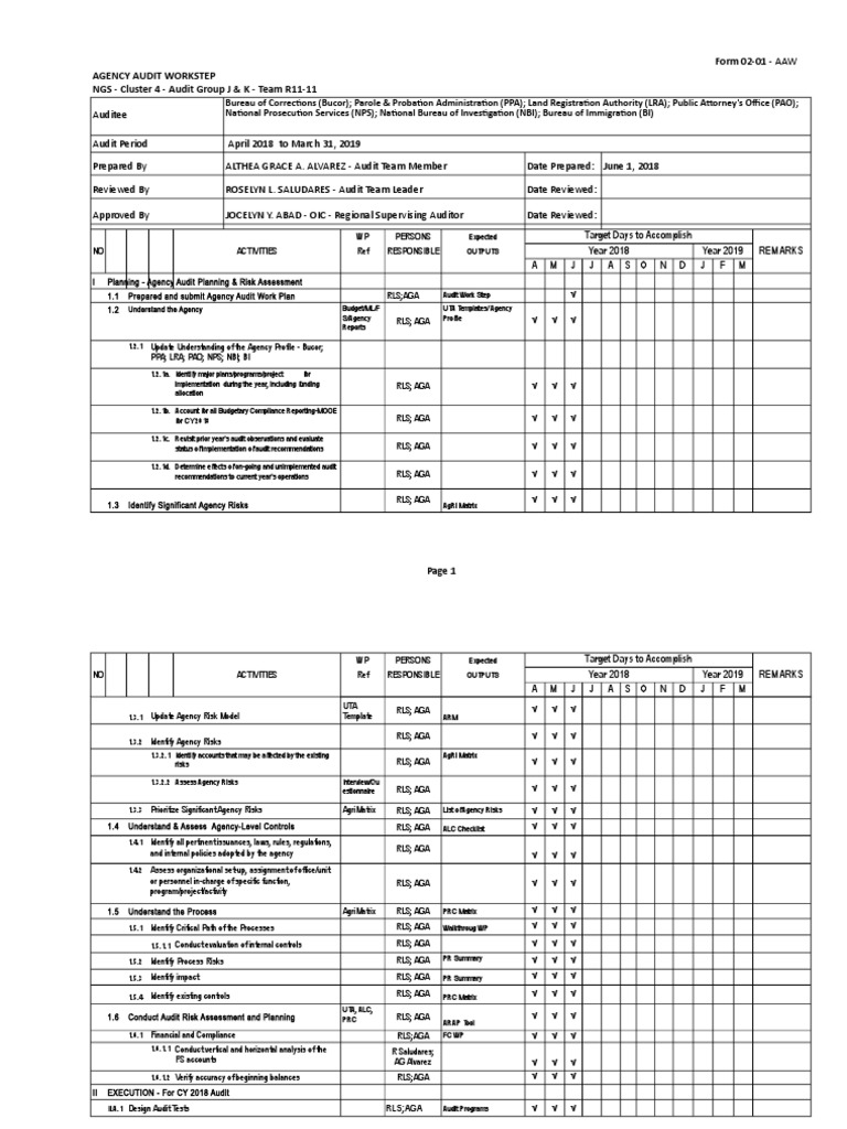 Form 02-01.AAW - Team R11-11.CY2018 | PDF | Internal Control | Audit