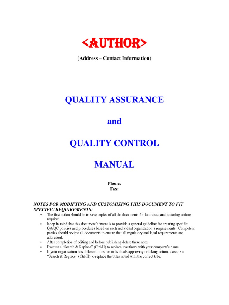Cas 050624 Qa QC Manual | PDF | Quality Assurance | Project Management