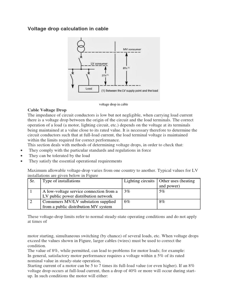 Voltage Drop Calculation in Cable PDF Electric Power Distribution