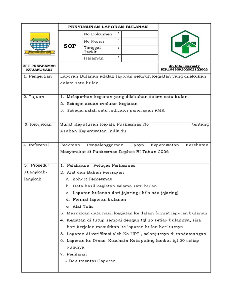 Sop Penyusunan Laporan Bulanan