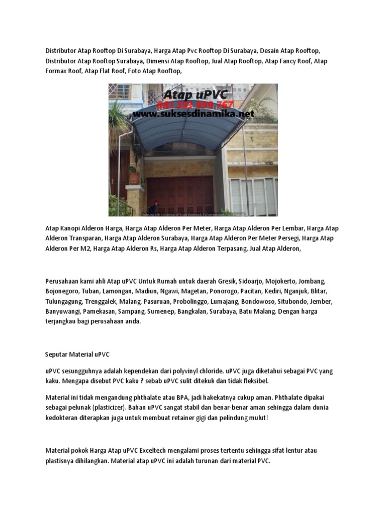 Harga Atap UPVC  Uniroof Gresik Hp 081 553 999 767