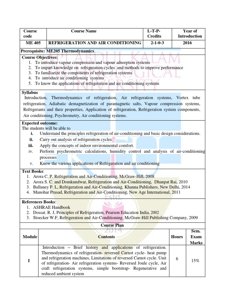 ME405 Refrigeration and Air Conditioning PDF Air Conditioning