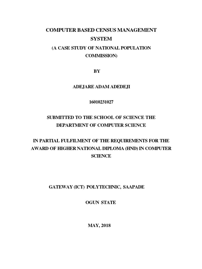 Computerized Census Management System | PDF | Census | Feasibility Study