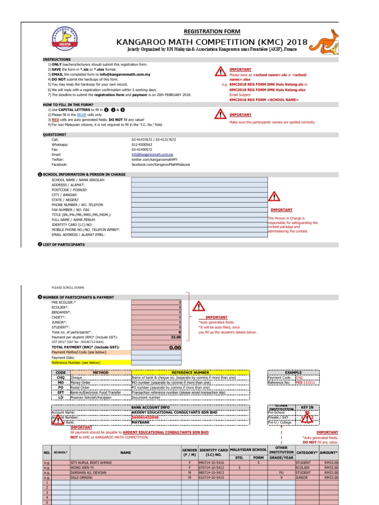 KMC 2018 Registration Form Guide | PDF | Payments | Cheque