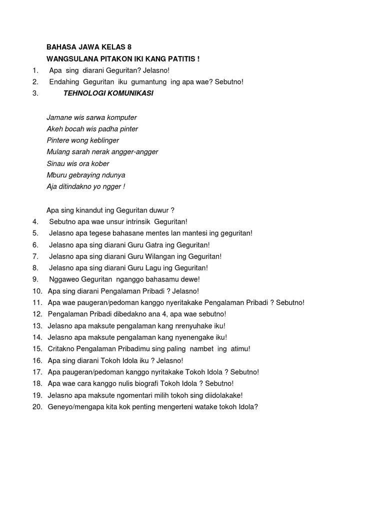 Bahasa Jawa Kelas 8 | PDF