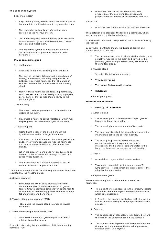 The Endocrine System Notes | PDF | Endocrine System | Adrenal Gland