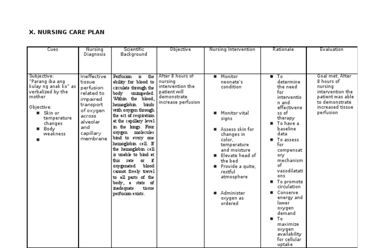 Nursing Care Plan PDF Hemoglobin Perfusion